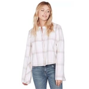 Derek Lam 10 Crosby Plaid Wide Sleeve Cropped Fringe Button Down Top‎ Size Small
